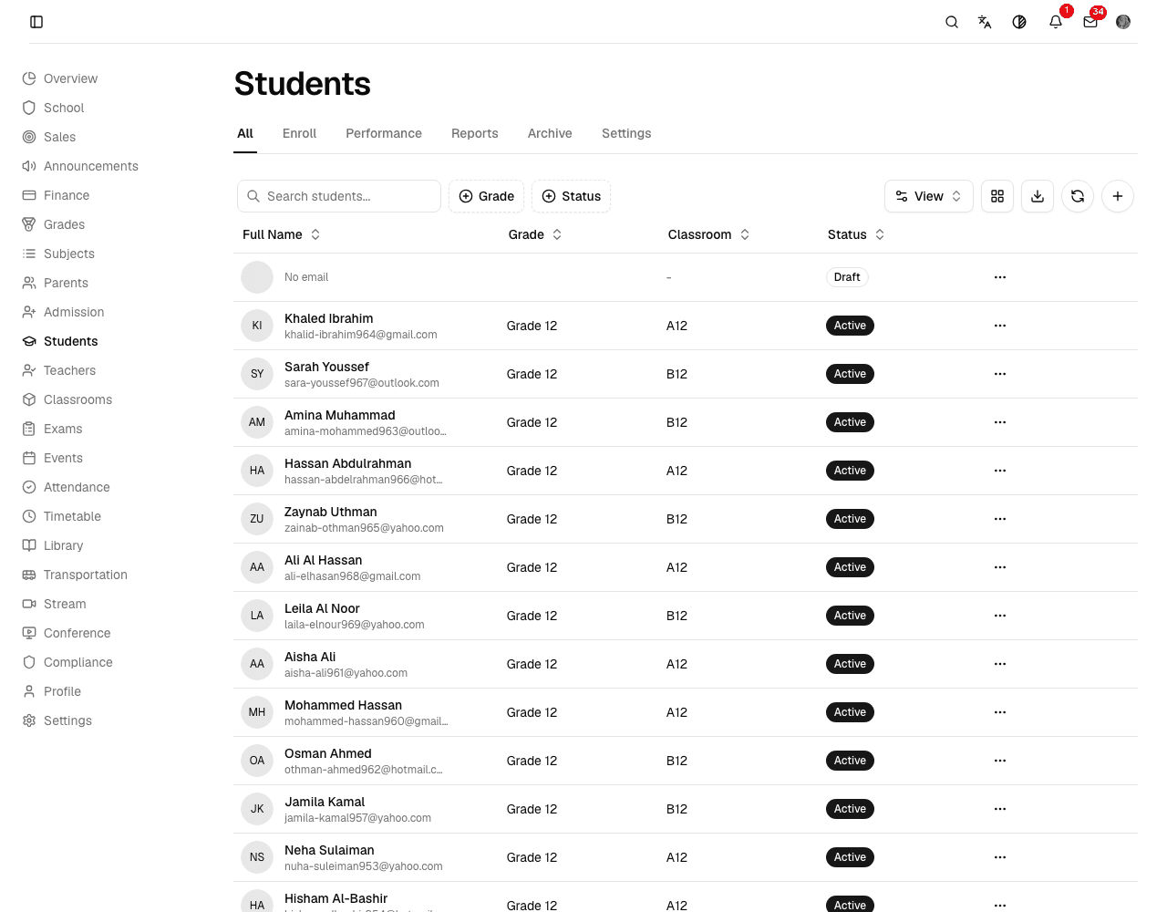 The whole school in one searchable list