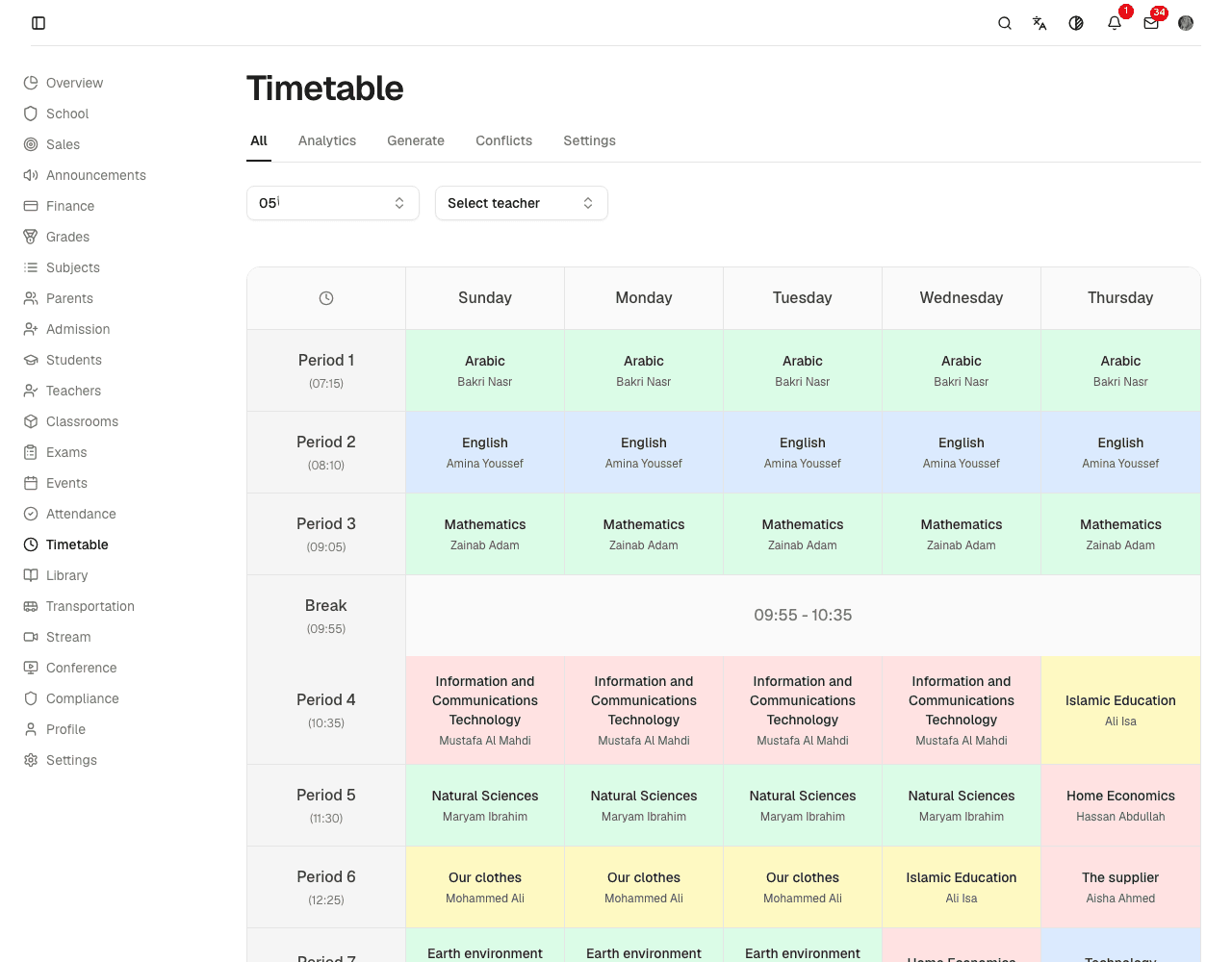 Registers that follow the timetable