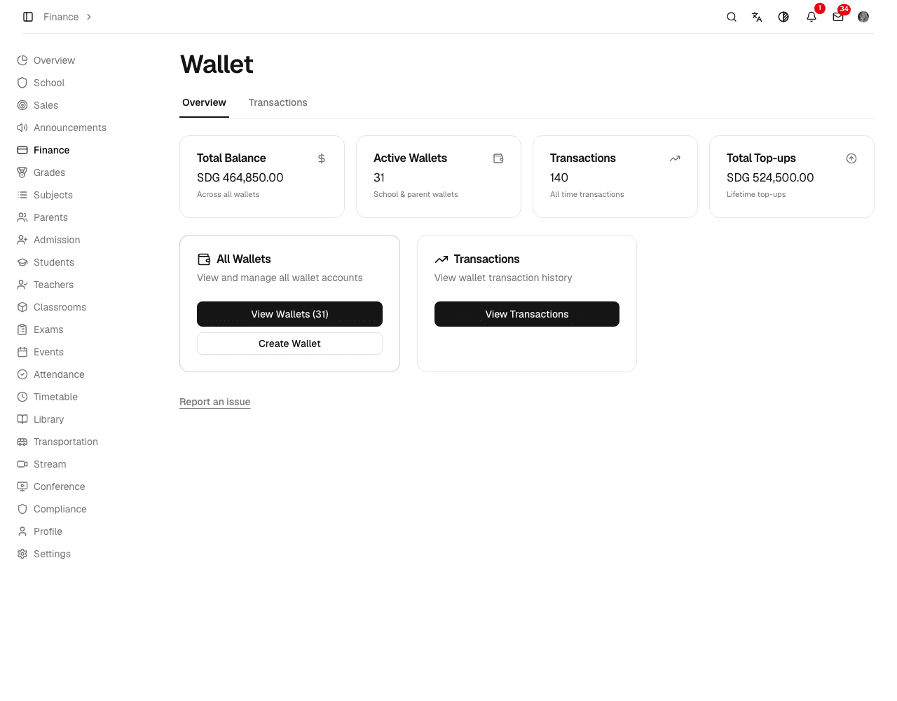 School and family wallets